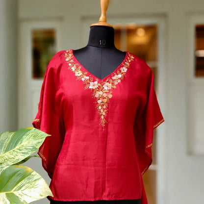 Hand-Painted Florals on Short Kaftan