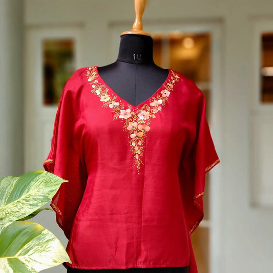 Hand-Painted Florals on Short Kaftan