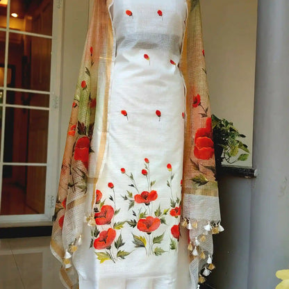 Graceful Florals on Kota Doria Kurta & Dupatta Fabric