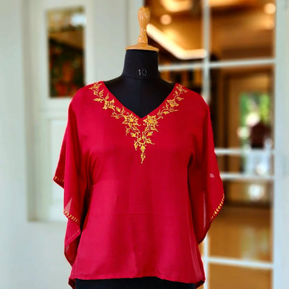Artfully Hand-Painted Uppada Silk Short Kaftan