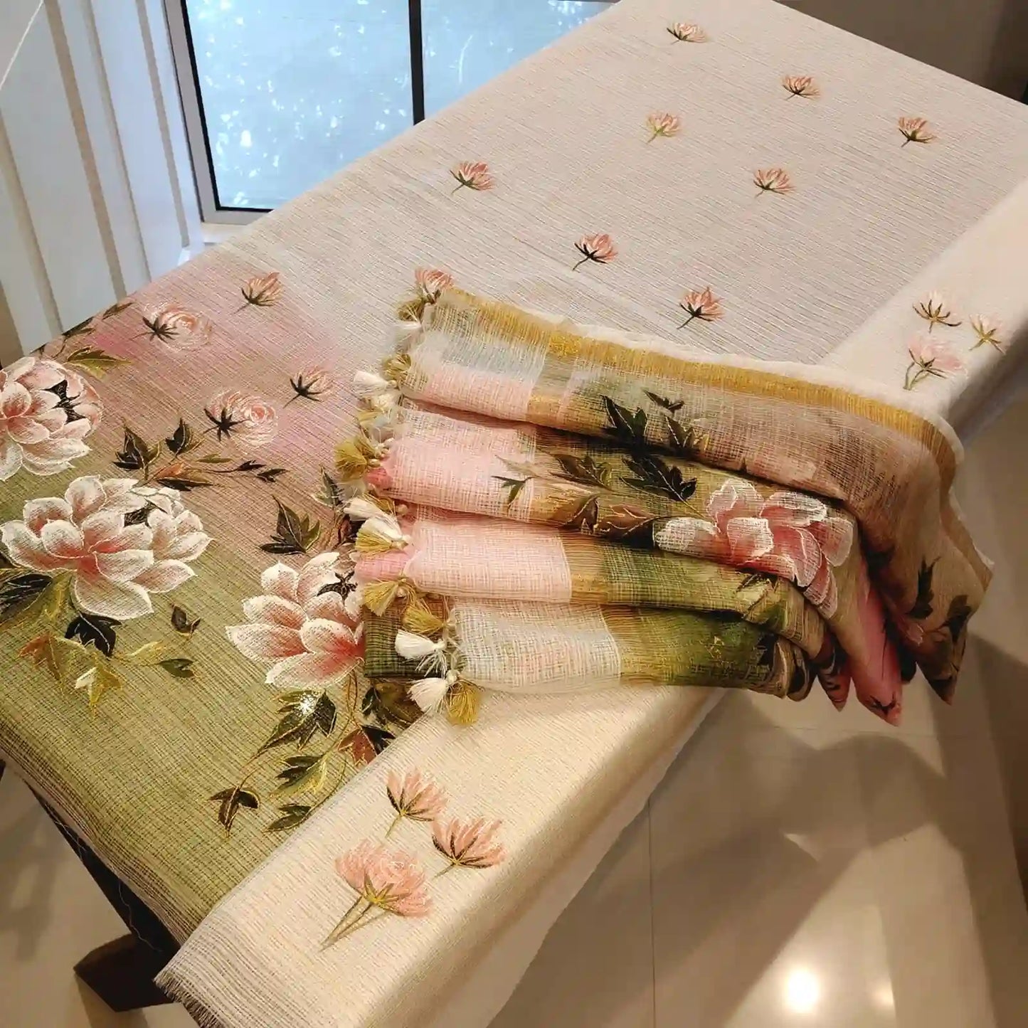 Hand-Painted Florals on Airy Kota Doria