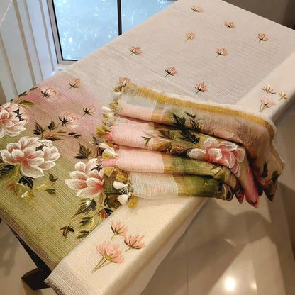 Hand-Painted Florals on Airy Kota Doria