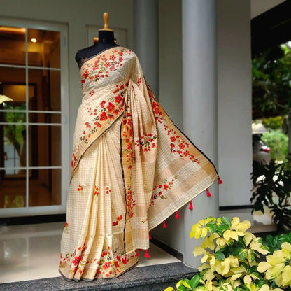 Classy Hand-Painted Linen Silk Saree