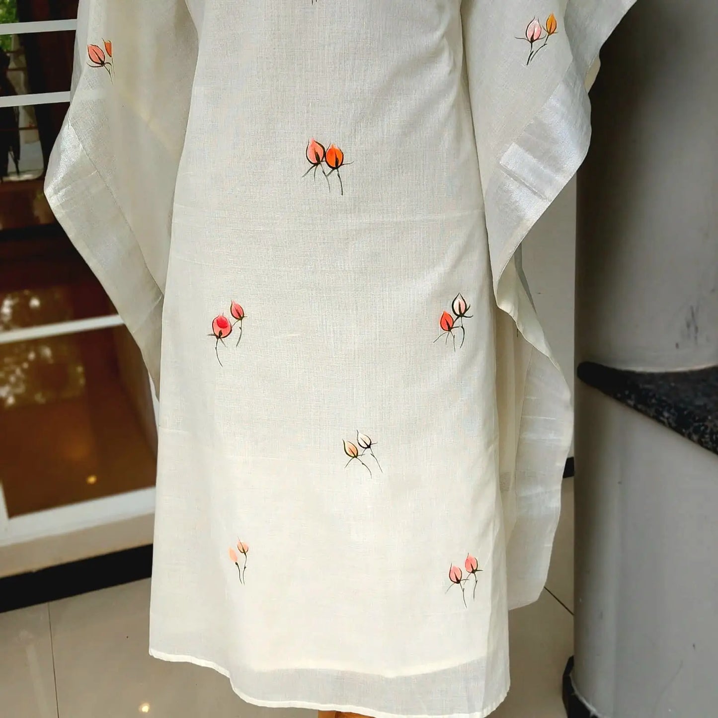 Long Kaftan Hand-Painted with Pretty wild Roses