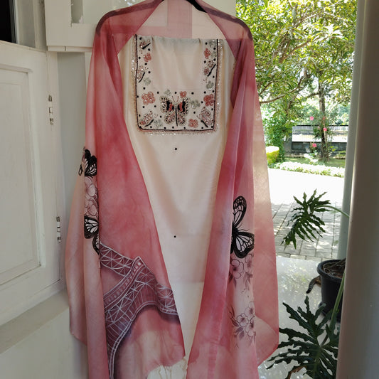 Gorgeous Hand-Painted Kurti set with Sequin Work