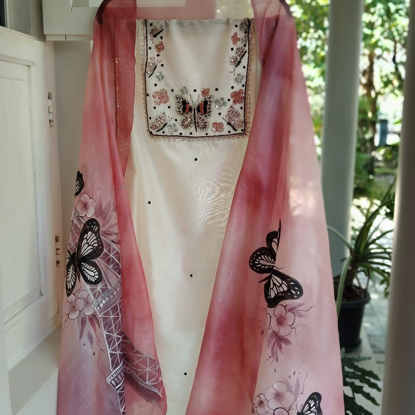 Gorgeous Hand-Painted Kurti set with Sequin Work