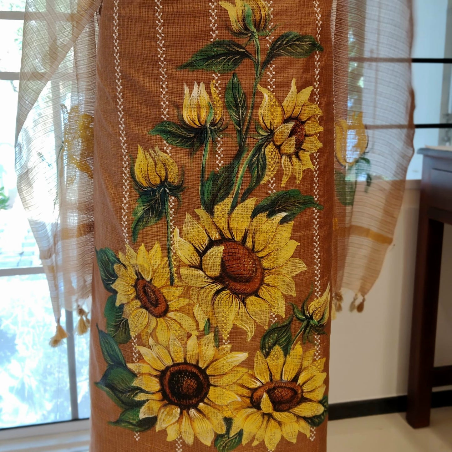 Artistic Salwar Kameez Set With Hand-Painted Sunflower Motif