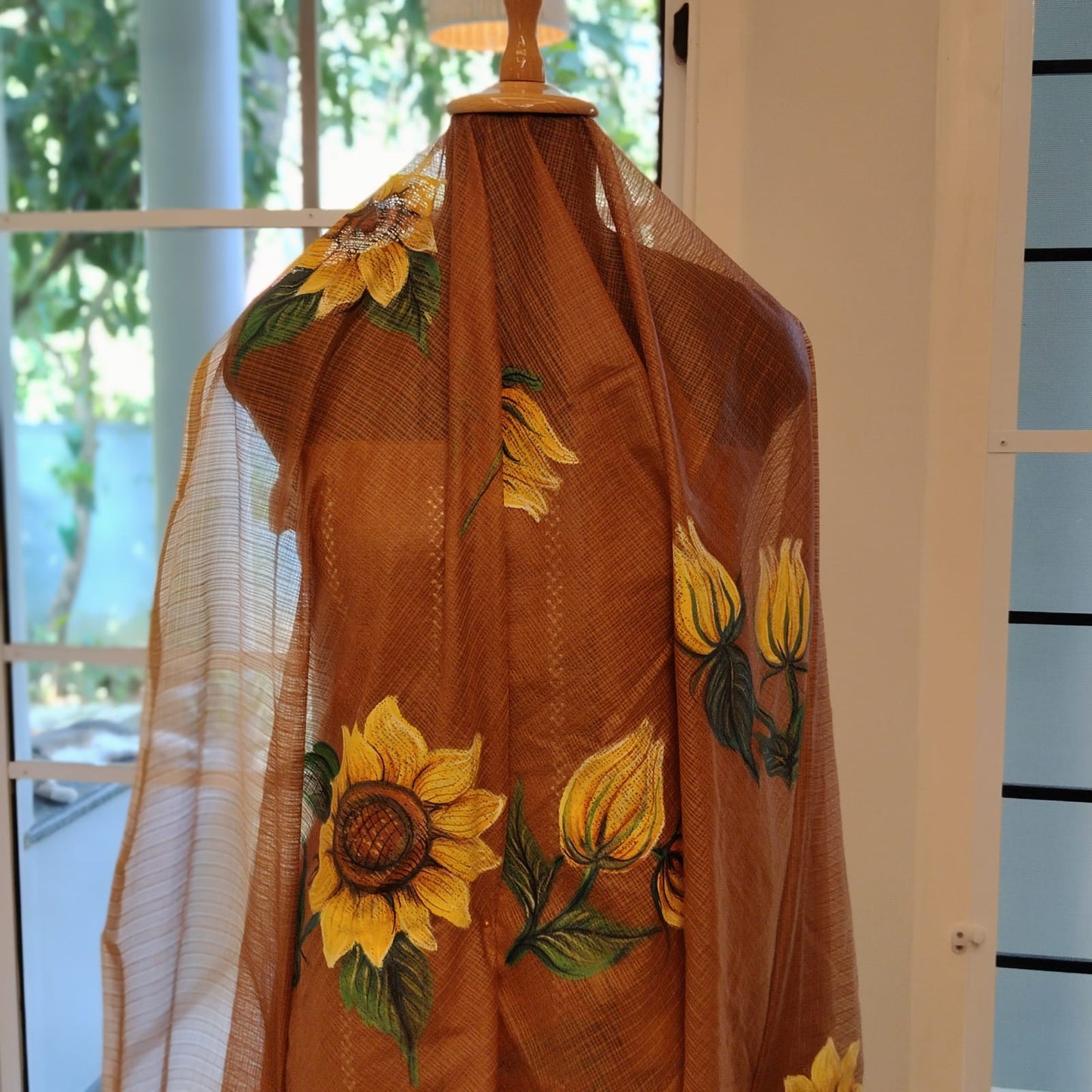 Artistic Salwar Kameez Set With Hand-Painted Sunflower Motif