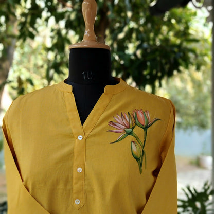 Artistic Hand-Painted Yellow Short Kurti