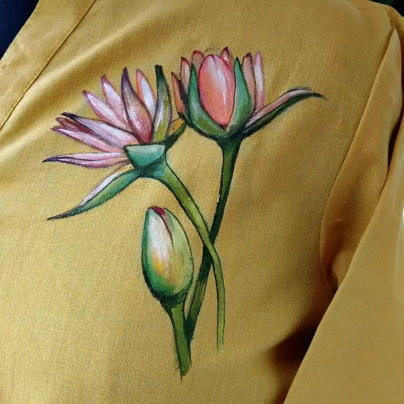 Artistic Hand-Painted Yellow Short Kurti