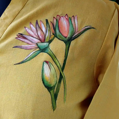 Artistic Hand-Painted Yellow Short Kurti