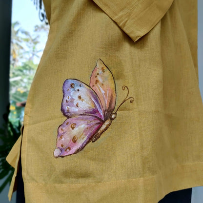 Artistic Hand-Painted Yellow Short Kurti