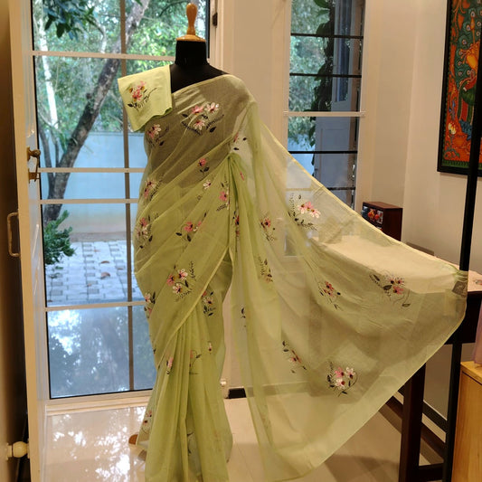 Elegant Hand-Painted Pure Kota Saree