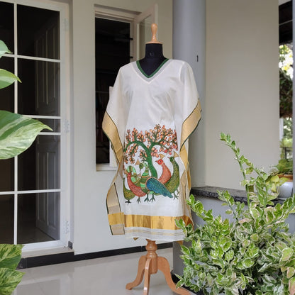 Hand-Painted Semi-stitched Kaftan Set with Gond Artwork