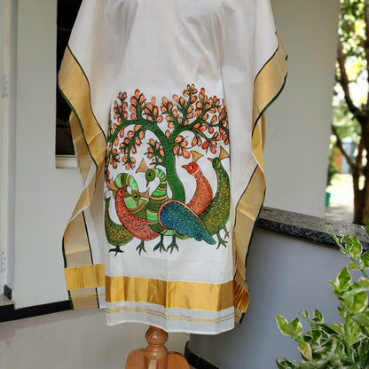 Hand-Painted Semi-stitched Kaftan Set with Gond Artwork