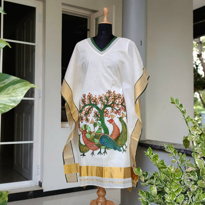 Hand-Painted Semi-stitched Kaftan Set with Gond Artwork