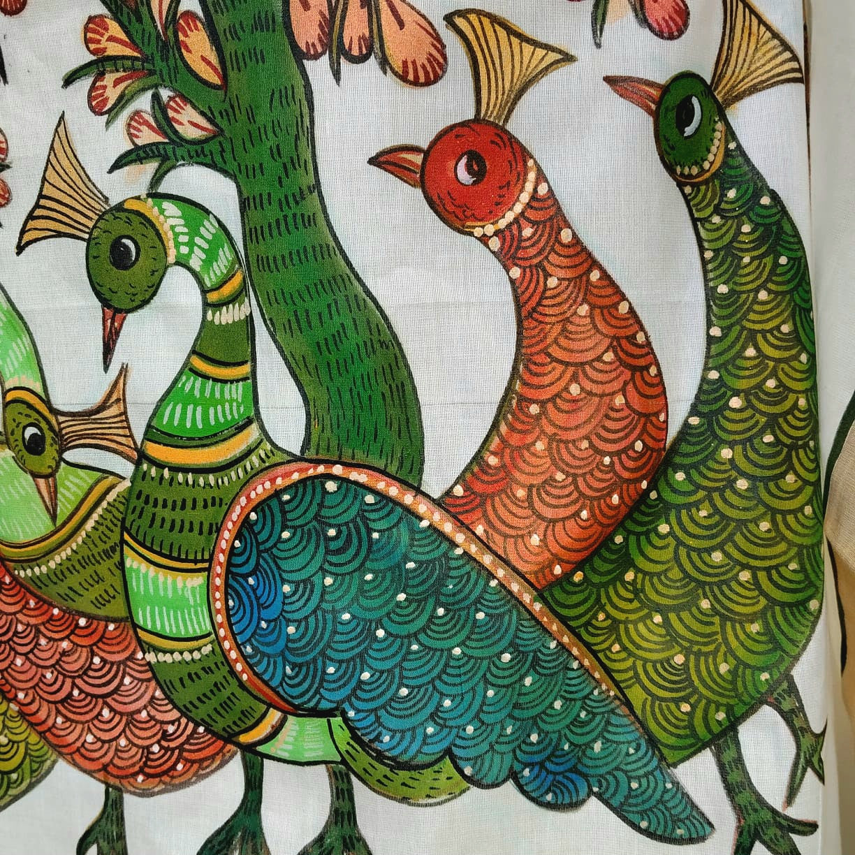 Hand-Painted Semi-stitched Kaftan Set with Gond Artwork