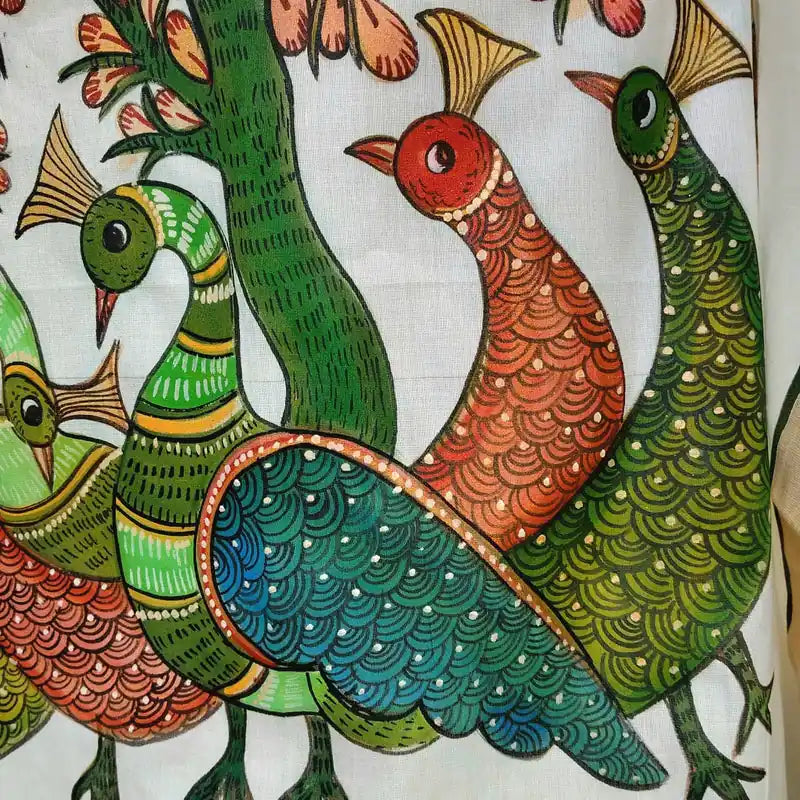 Hand-Painted Semi-stitched Kaftan Set with Gond Artwork
