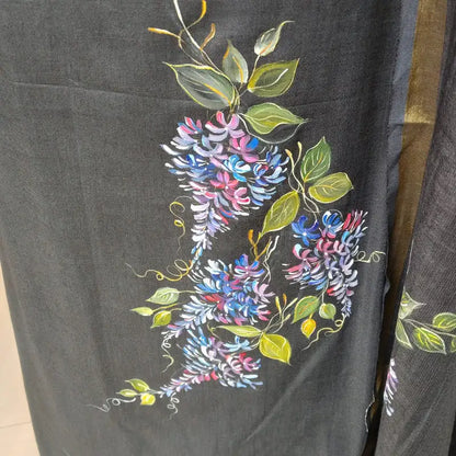 Violet Flowers Hand-Pianted on Line Salwar Kameez Set