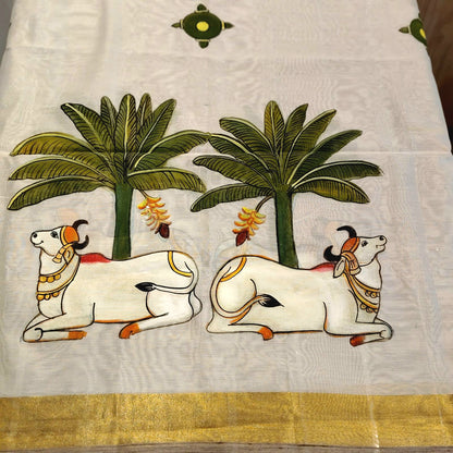 Pichwai Style Hand-Painted Dupatta