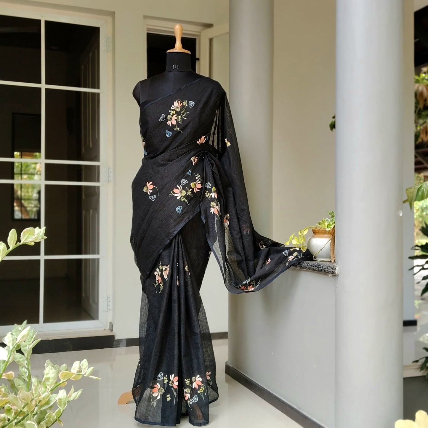 Pretty Hand-Painted Black Pure Kota Saree