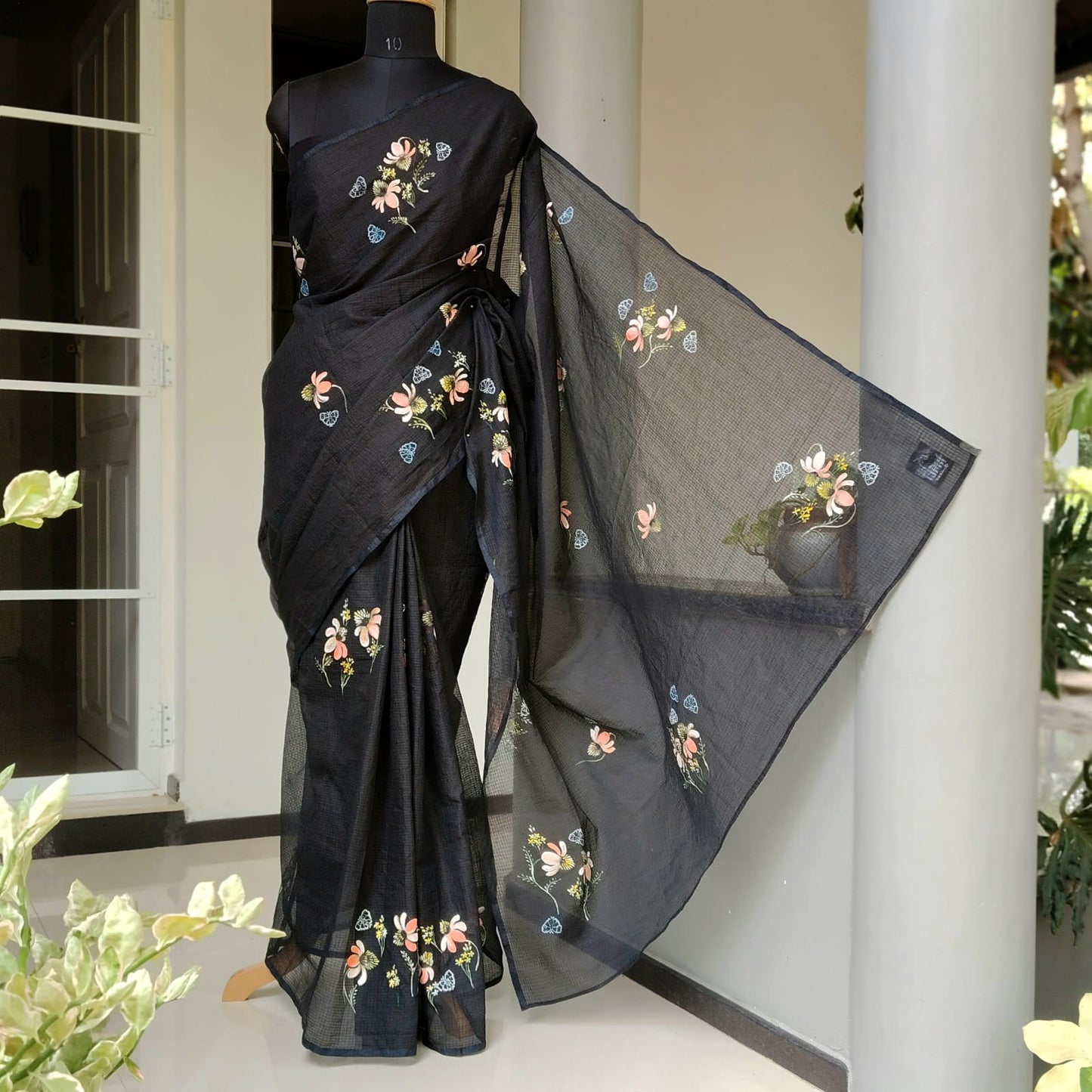 Pretty Hand-Painted Black Pure Kota Saree