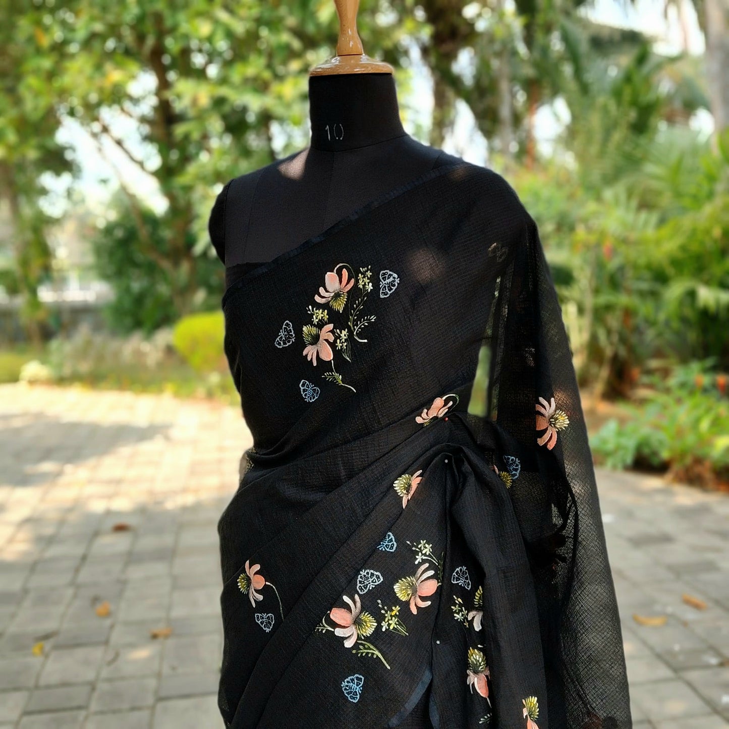 Pretty Hand-Painted Black Pure Kota Saree