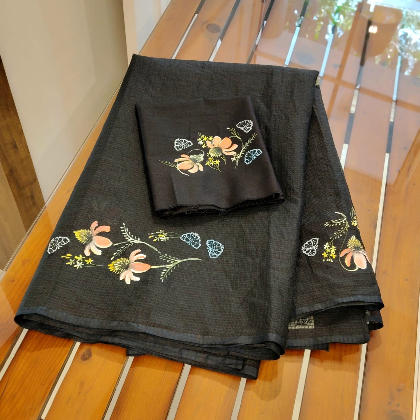 Pretty Hand-Painted Black Pure Kota Saree