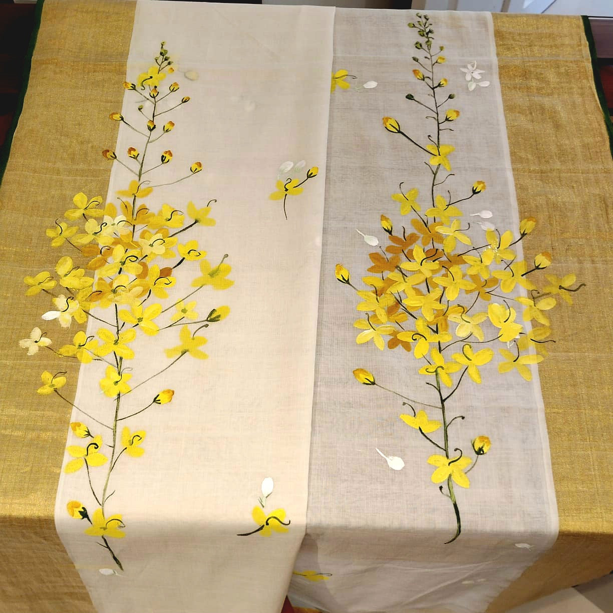 Hand-Painted Vishu Kani On Handloom Kasavu Saree