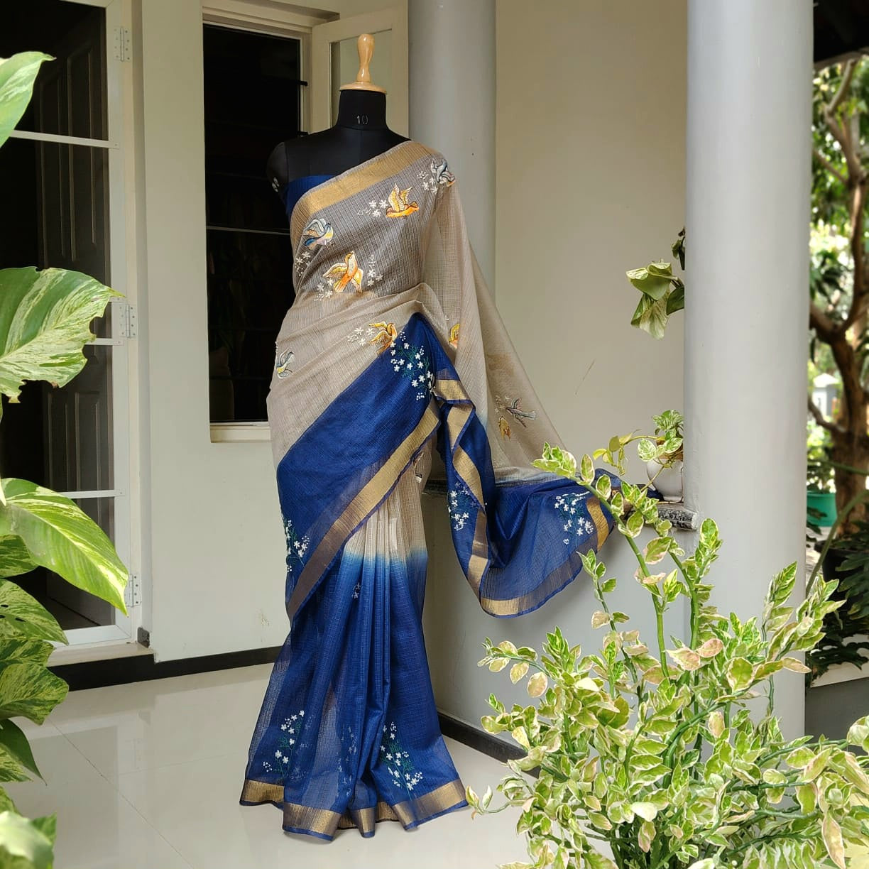 Stunning Hand-Painted And Hand-Embroidered Kota Doria Saree