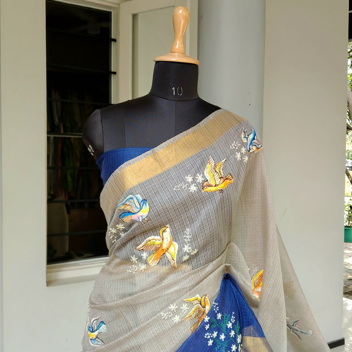 Stunning Hand-Painted And Hand-Embroidered Kota Doria Saree