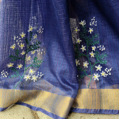 Stunning Hand-Painted And Hand-Embroidered Kota Doria Saree