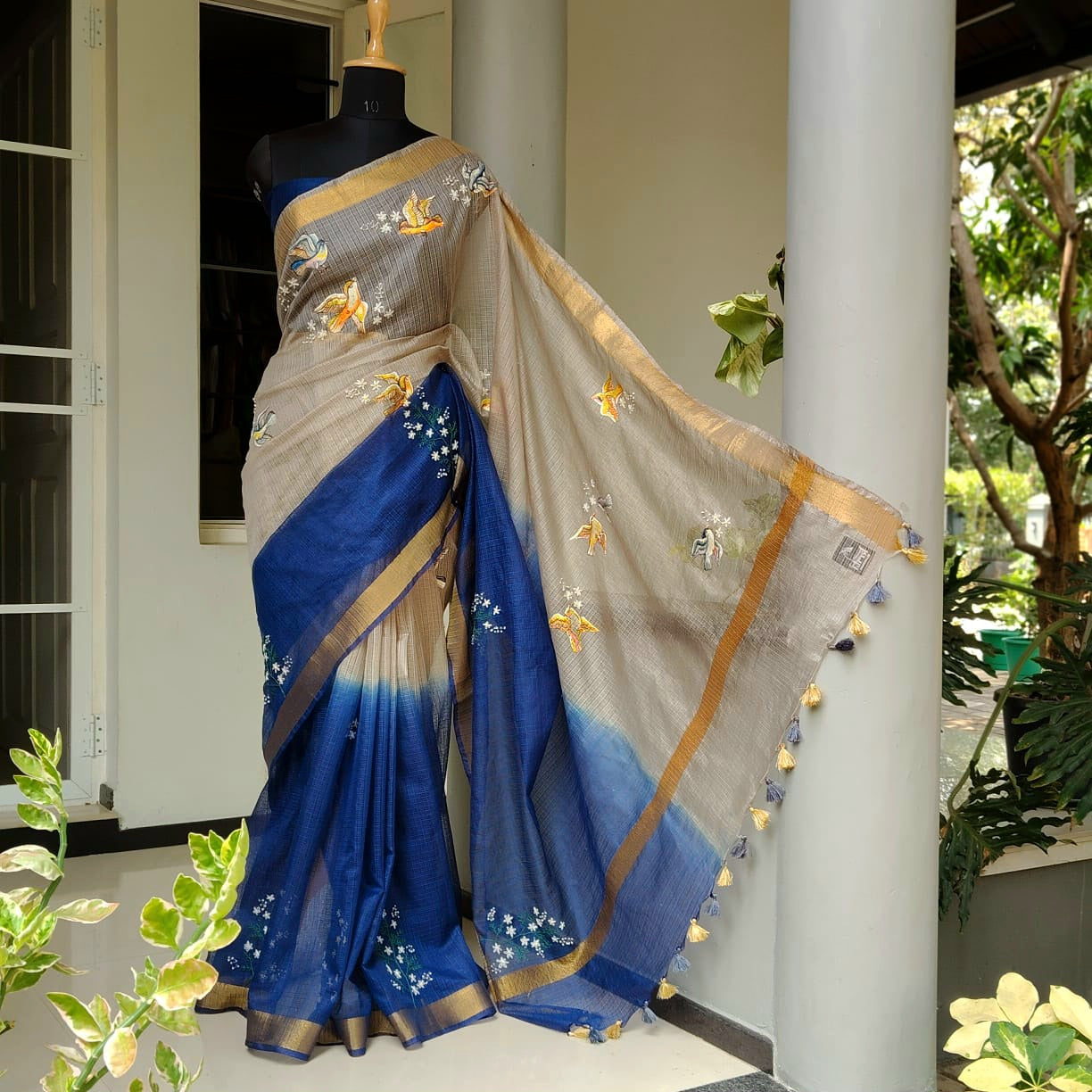 Stunning Hand-Painted And Hand-Embroidered Kota Doria Saree