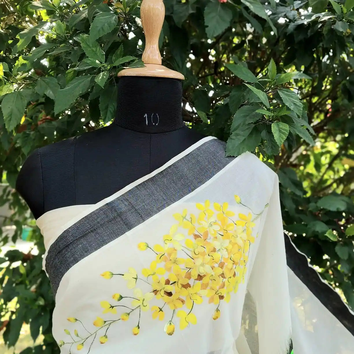 Hand-Painted Kerala Saree with Vishu Themed Motif