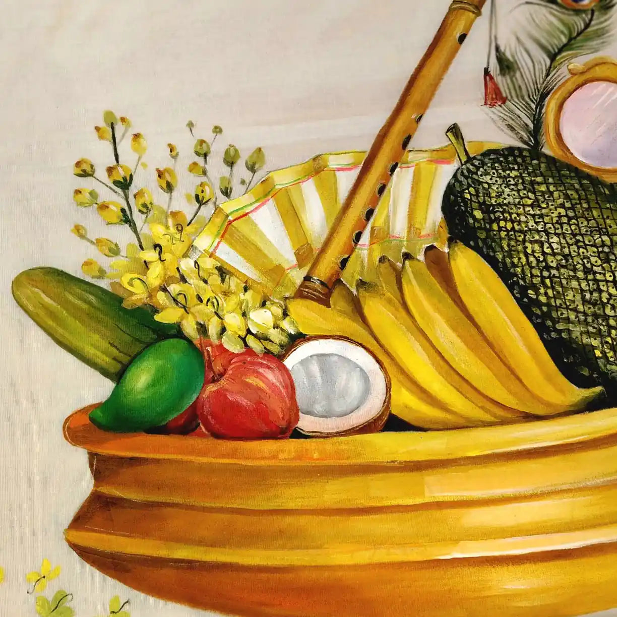 Hand-Painted Kerala Saree with Vishu Themed Motif