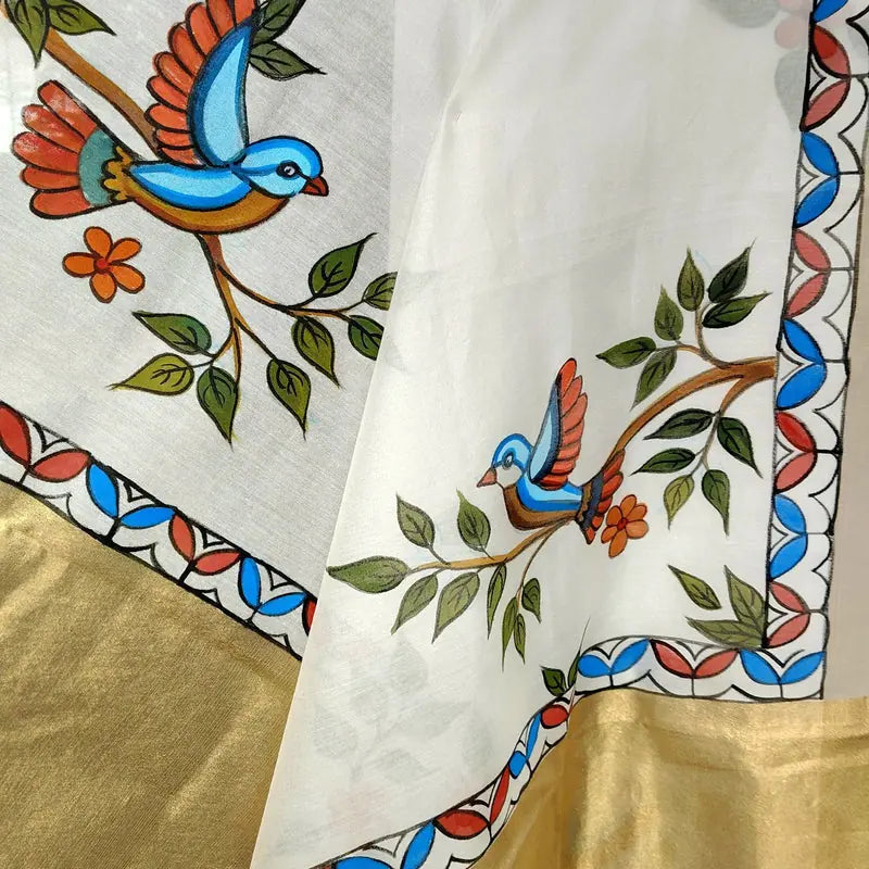 Artisanal Folk-Inspired Hand-Painted Dupatta on Luxurious Chanderi Silk