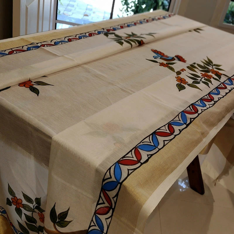 Artisanal Folk-Inspired Hand-Painted Dupatta on Luxurious Chanderi Silk