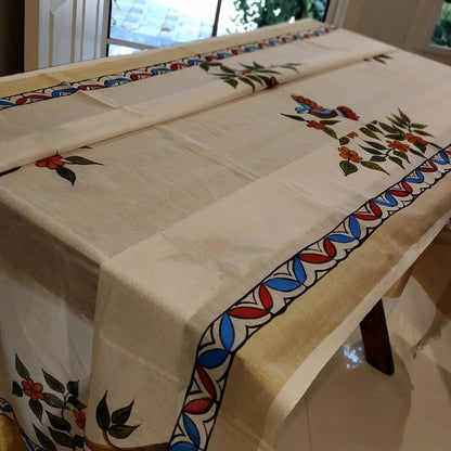 Artisanal Folk-Inspired Hand-Painted Dupatta on Luxurious Chanderi Silk