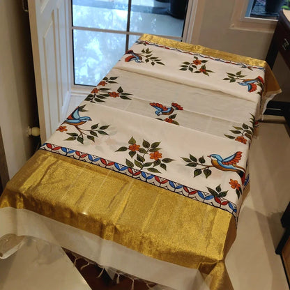 Artisanal Folk-Inspired Hand-Painted Dupatta on Luxurious Chanderi Silk