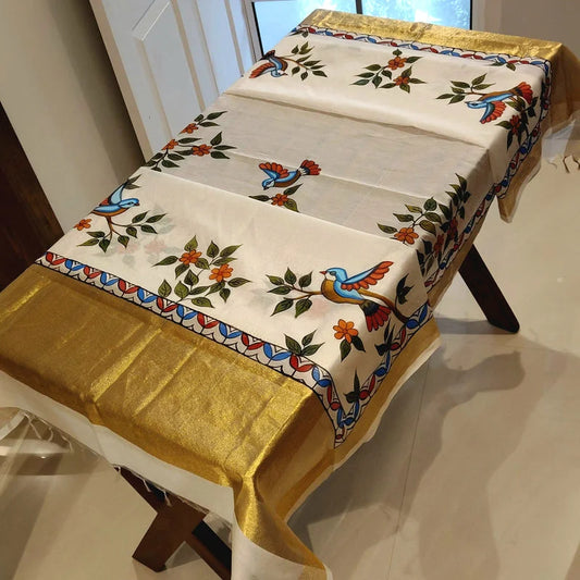 Artisanal Folk-Inspired Hand-Painted Dupatta on Luxurious Chanderi Silk