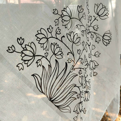 Hand-Painted Silver Tissue Dupatta