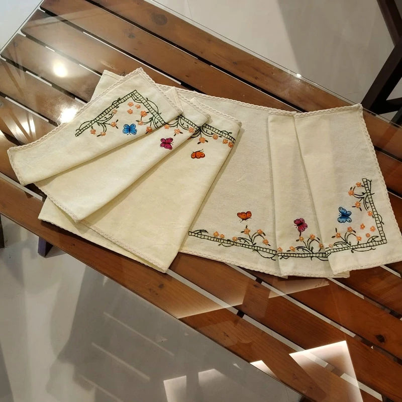 Hand-Painted And Hand- Embroidered Table Runner