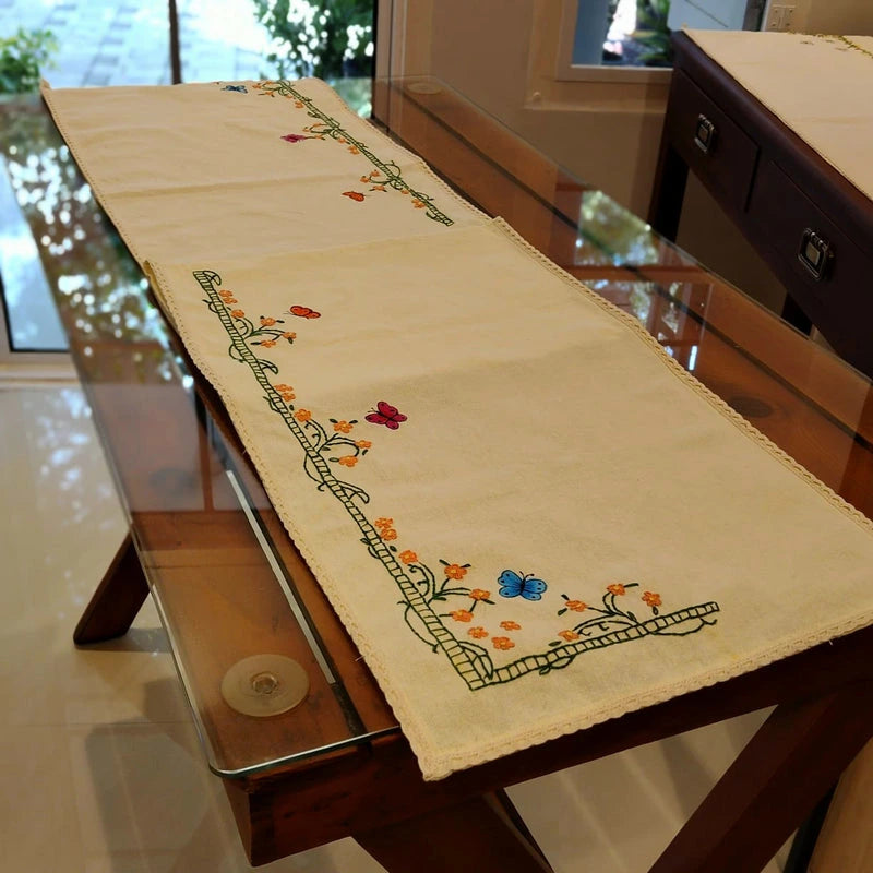 Hand-Painted And Hand- Embroidered Table Runner