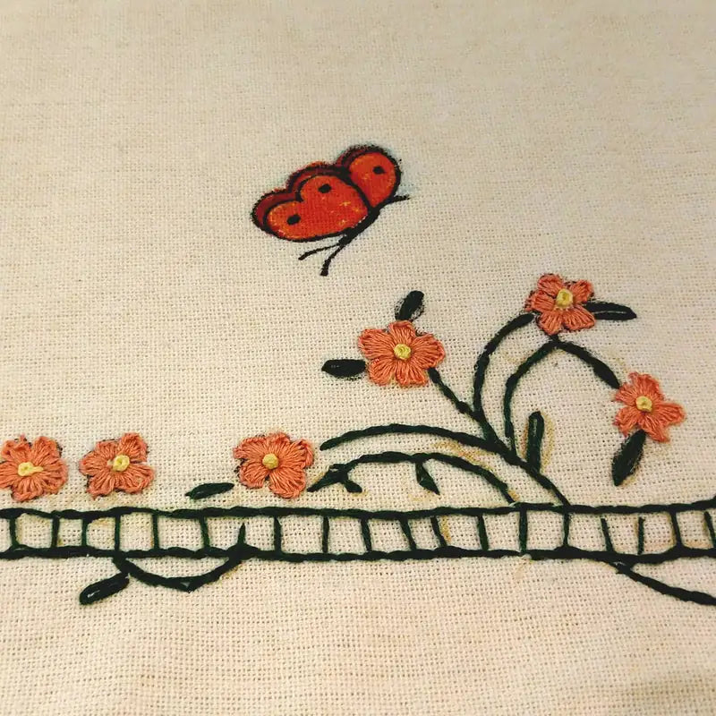 Hand-Painted And Hand- Embroidered Table Runner