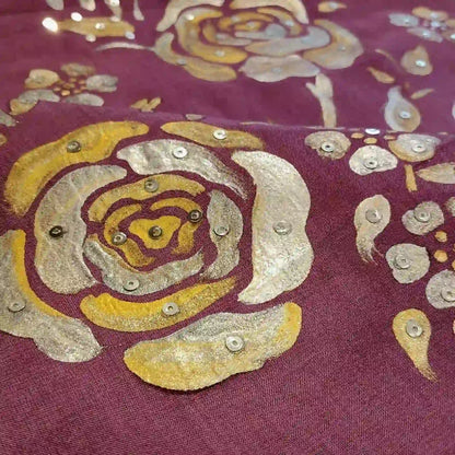 Graceful Onion Pink Uppada Silk Saree Adorned with Hand-Painted Art & Sparkling Sequin Details