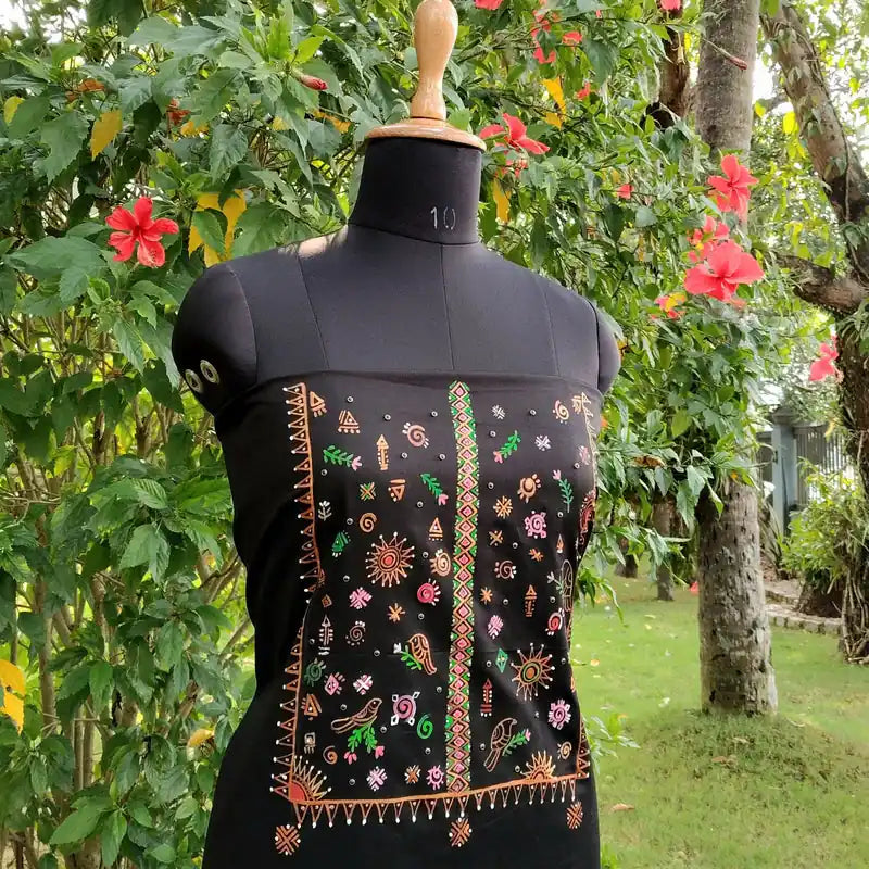 Artisanal Hand-Painted Black Cotton Kurti