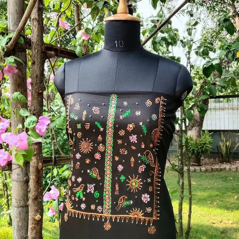 Artisanal Hand-Painted Black Cotton Kurti