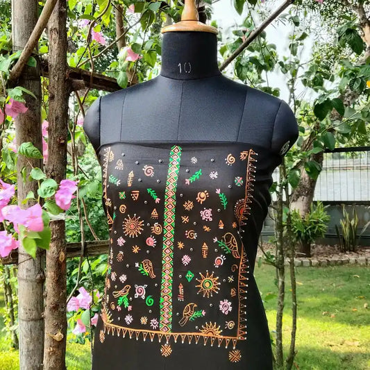 Artisanal Hand-Painted Black Cotton Kurti