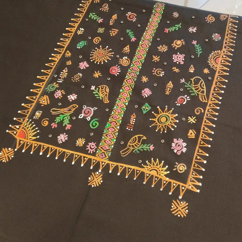 Artisanal Hand-Painted Black Cotton Kurti