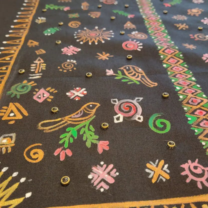 Artisanal Hand-Painted Black Cotton Kurti